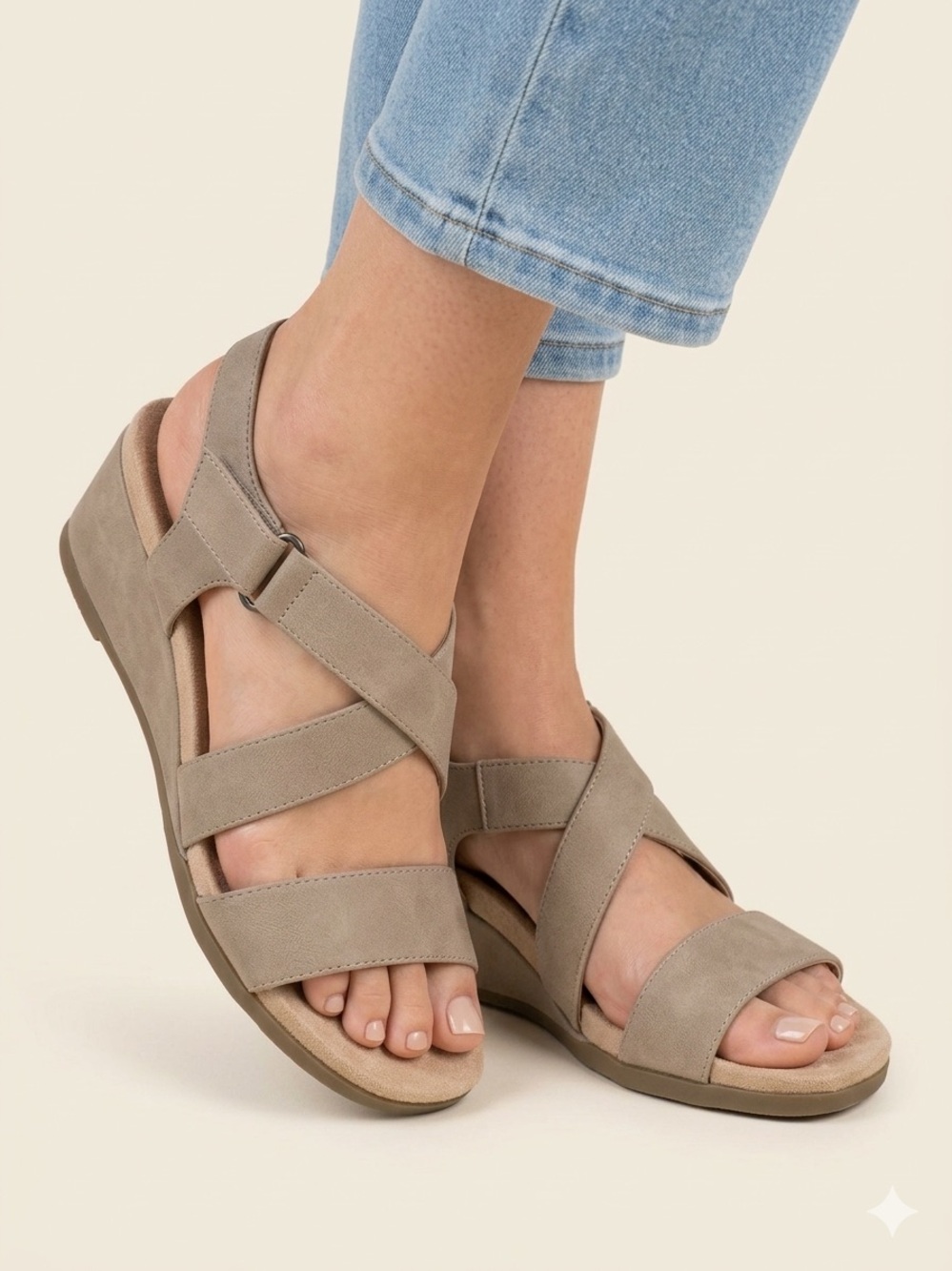 Life Stride Taupe Crisscross Comfort Sandals NIB